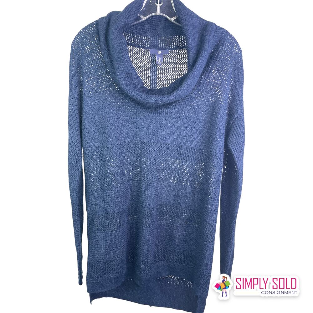 Gap Womens Tapestry Navy‎ Waffle Cowl Neck Sweater Relaxed High-Low Medium